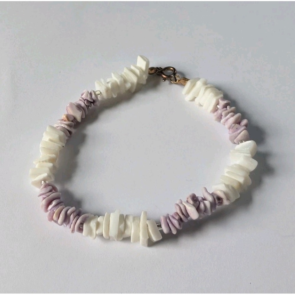 Purple and White Puka Shell Bracelet Beach Ocean Surf